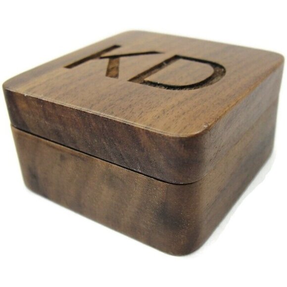 Brown Wooden Cufflinks Initials "KD"  IOB - Picture 11 of 13